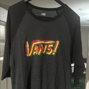 Vans Black and Dark Gray Raglan Tee with Vibrant Logo
